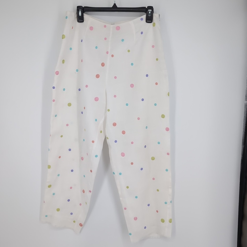 Vintage S.L.B. 100% Linen Polka Dot Embroidered Fully Lined Pants Size 10